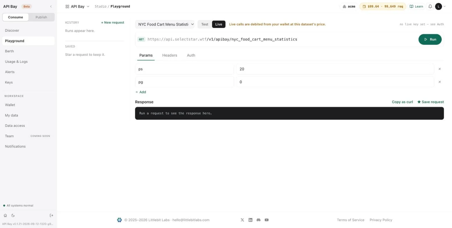 The Playground in Live mode before any key is set.