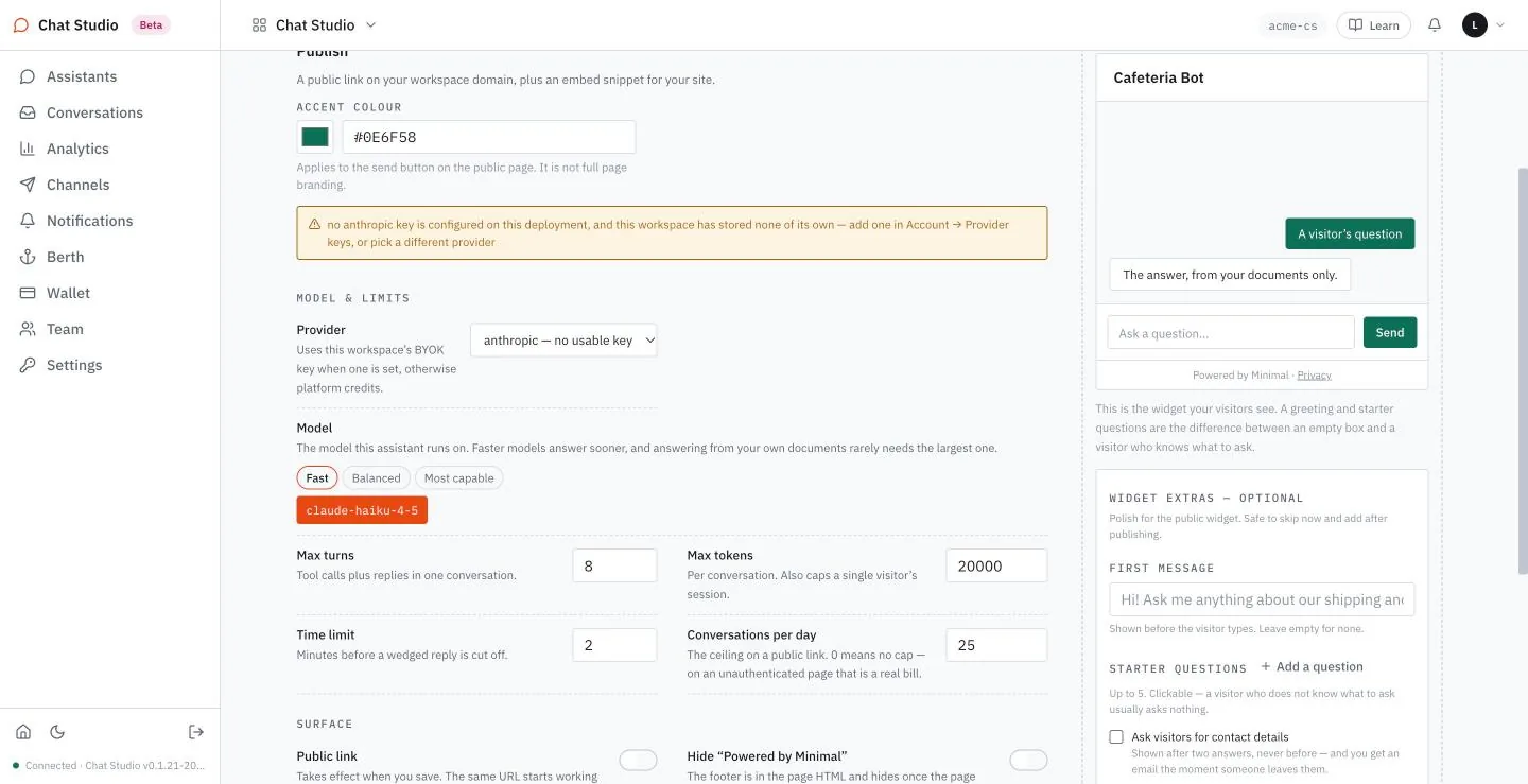 The provider list marks anthropic "no usable key", and a warning explains.