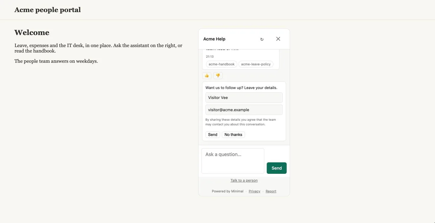 The form filled with a fictional name and email.