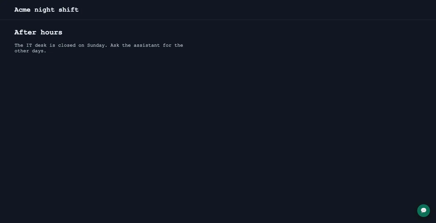 A page with the script, here night.html of the next section: the bubble waits in the corner.