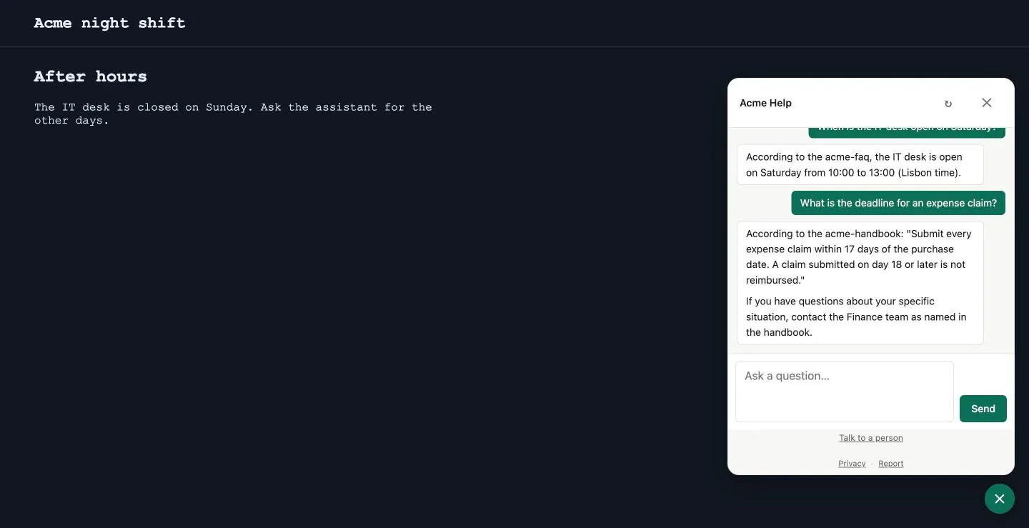 Blend off: the panel stays light on a dark site, and the footer keeps only Privacy and Report.
