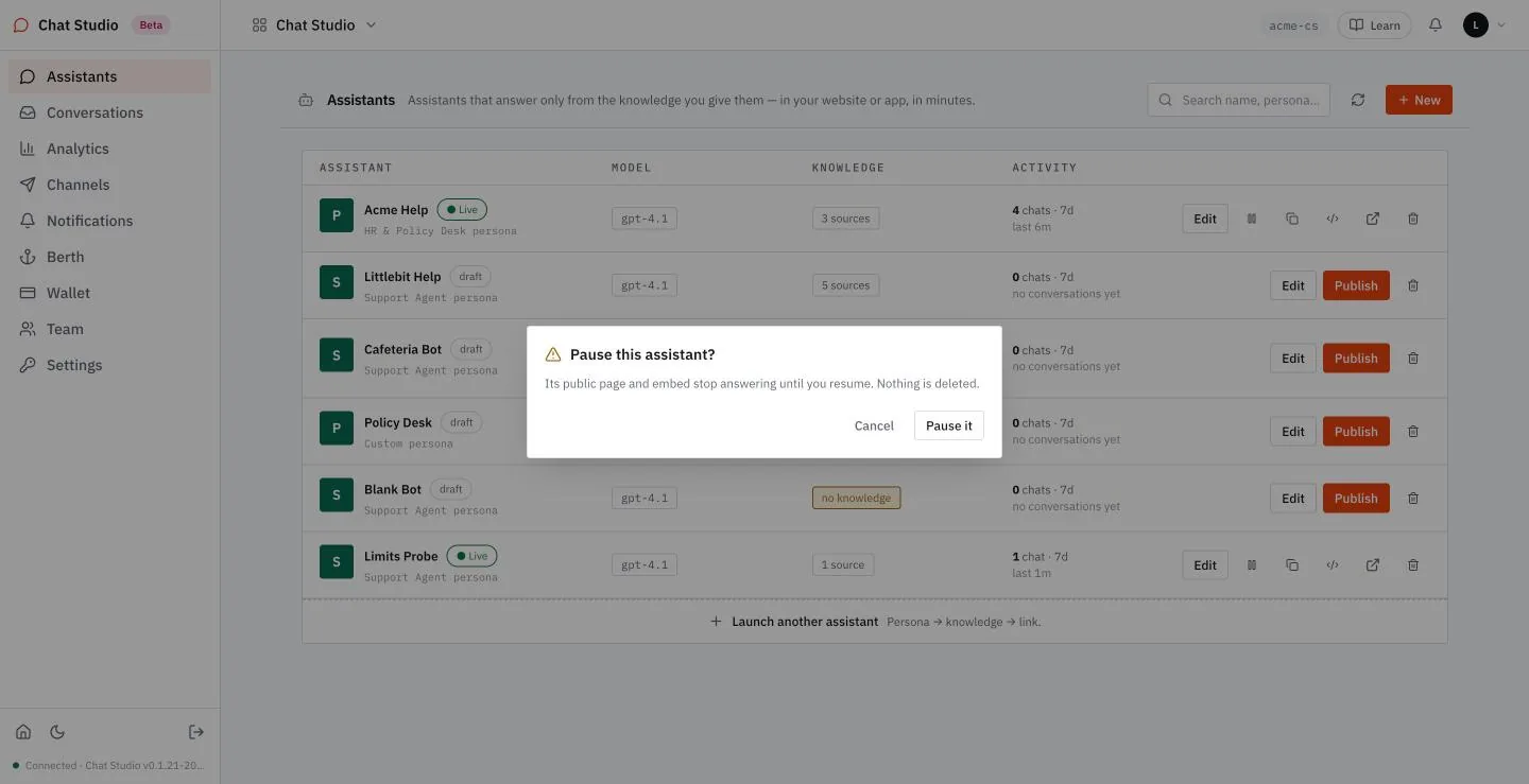 The dialog before an assistant is paused.