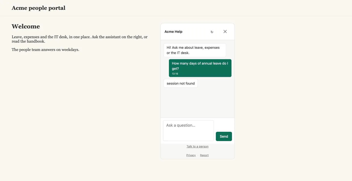 A new conversation on a paused assistant: the widget shows the answer of the second call.